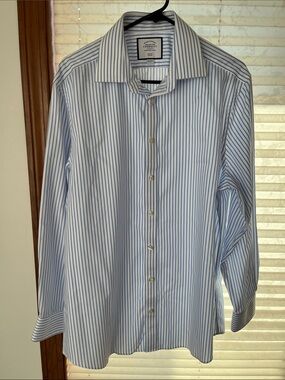 Charles Tyrwhitt blue and white striped dress shirt 16 1/2 34 inch